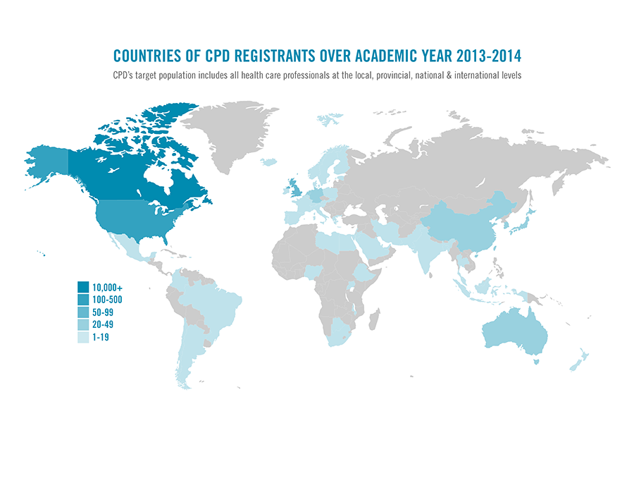 World map of CPD registrants June 2013 to June 2014.